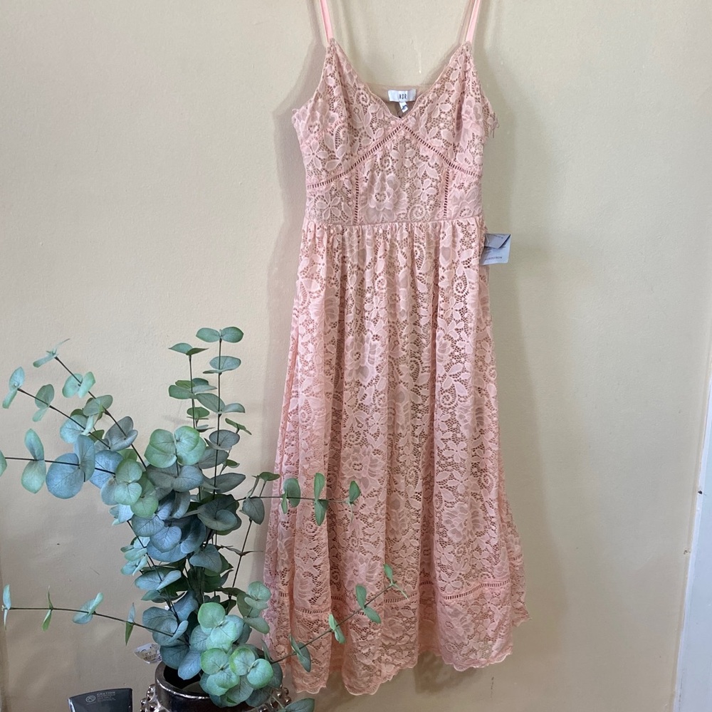 NSR Blush Pink Lace Midi Dress Sleeveless Boho Cottagecore Wedding Guest Large
